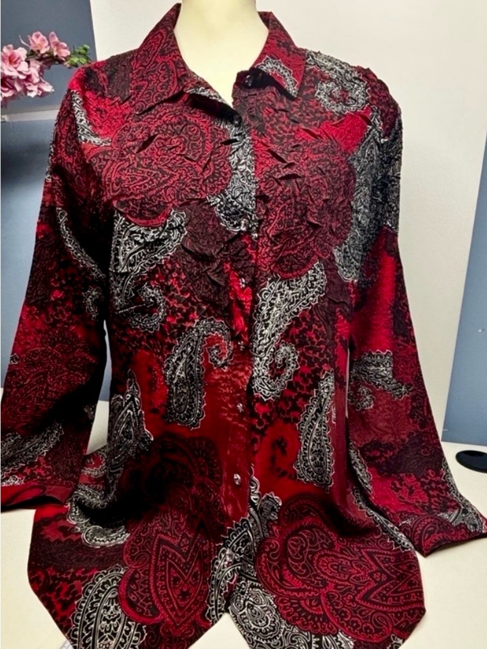 Chico’s Size 2 Crinkle Tunic Blouse Button Chico's Size 2 (US Large / 12-14)